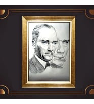 Özel Seri Paspartulu Çerçeveli Atatürk Tablo l655 (Gold)