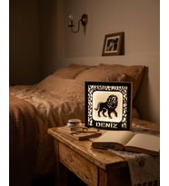 Kişiye Özel İsimli Aslan Figürlü LED Gece Lambası – Dekoratif Ahşap Çerçeve 14x14 cm