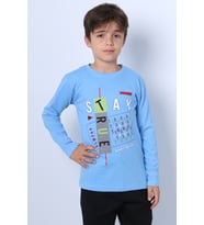 ERKEK ÇOCUK UZUN KOLLU TSHİRT STAY TRUE BASKILI 4 MEVSİM BİSİKLET YAKA E29 (Mavi)