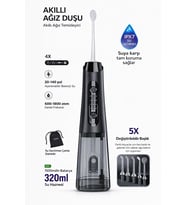 IPX7 Ağız Duşu 320ml 5 Başlık 4 Mod 20-140 PSI Şarjlı Diş Temizleme Oral Irrigator Siyah