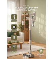 Kablosuz Katlanabilir Hafif  UV Işıklı Dikey Şarjlı Süpürge 300W 21KPa Torima CSVC-100 Beyaz