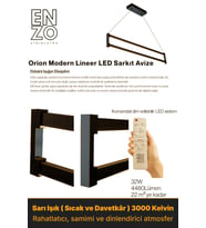 Orion Füme Lineer LED Sarkıt Avize – Kumandalı Dim Edilebilir – Aşağı Işık
