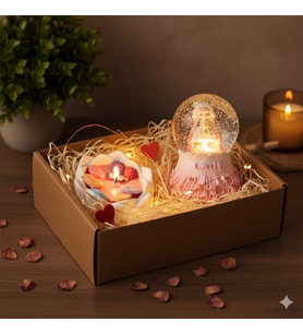Mumelia Candles Bisküvili Lotus Mum ve Prenses Kar Küresi Temalı El Yapımı %100 Doğal Soya Çilek Kokulu Hediyelik Dekoratif Mum