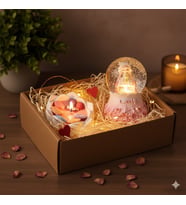 Mumelia Candles Bisküvili Lotus Mum ve Prenses Kar Küresi Temalı El Yapımı %100 Doğal Soya Çilek Kokulu Hediyelik Dekoratif Mum