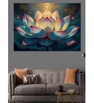 Mistik Işıklı Büyük Lotus Çiçeği Dekoratif Kanvas - Mdf Ahşap Tablo