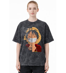 Monkey D. Luffy One Piece Anime Baskılı Unisex Oversize Eskitme Yıkamalı Tişört