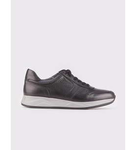 Gerçek Deri Siyah Bağcıklı Sneaker Erkek Spor Ayakkabı