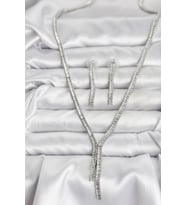 Tegan Gümüş Renk Baget Zirkon Taşlı Kadın Kolye Küpe Set TG27BKO10637 (Çok Renkli)