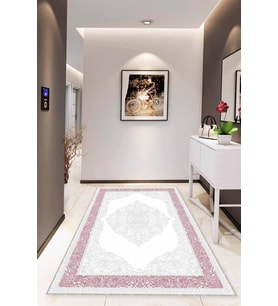 Pembe Klasik Göbekli Kaymaz Tabanlı Dekoratif Halı MK07 - 100 x 160 cm