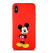 Apple iPhone X Soft Premier Kapak Mickey Mouse-B Tasarımlı Silikon Kılıf - Kırmızı (Şeffaf)