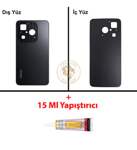 Infinix Hot 40İ Siyah Uyumlu Arka Kapak + B7000 Yapıştırıcı Arka Cam Batarya Pil Kapağı Lazer Kesim