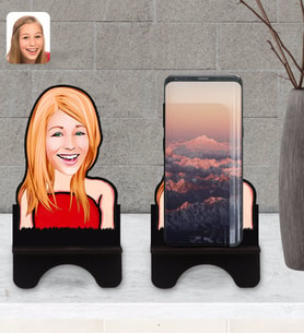 BK Gift Kişiye Özel Kadın Karikatürlü Ahşap Biblo Telefon Standı-33
