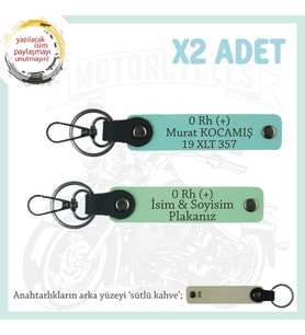 Motor Severlere Özel, İsim Plaka ve 0 Rh (+) Kan Grubu Yazılı x2 Anahtarlık Takım, Yeşil-Turkuaz-SK (Çok Renkli)