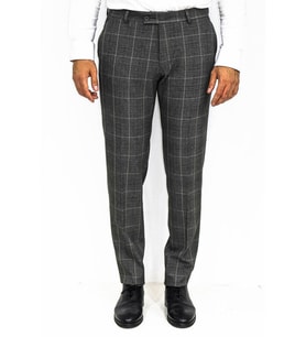 Kare Desenli Slim Fit Füme Erkek Pantolon - Wessi