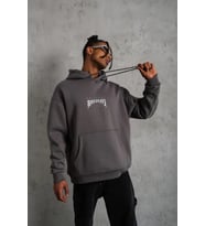 Erkek Baskılı Kapüşonlu Ve Kanguru Cepli Sweat- Gri