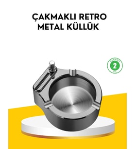Çakmaklı Küllük Paslanmaz Metal Yuvarlak Tasarım