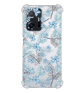 PrintiFy Xiaomi Mi 11T Pro Uyumlu Köşe Korumalı Floral Mavi Tasarımlı Şeffaf Silikon Kılıf