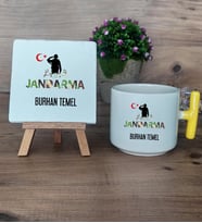 Kişiye Özel Jandarma Hediye Seti Kupa Bardak T Kulplu ve Dekoratif Taş Askeri Personele Hediye, Jandarmaya Hediye (Model 5)