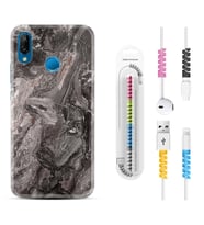 Huawei P20 Lite Mate 10 20 Lite Pro P40 Lite KılıfKablo Koruma Spiral Silikon Gri Mermer 1376