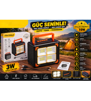 Güneş Enerjili Solar 10W Kamp Lambası, FM/AM/SW Radyo, 4500mAh Powerbank, 4 Modlu LED Işık ve Bluetooth/TF Kart Destekli Çok Fonksiyonlu Fener PG-L96