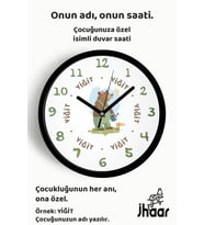İsme Özel Sevimli Ayı Çocuk Odası Duvar Saati Orta Boy 30 cm Siyah Camlı Sessiz