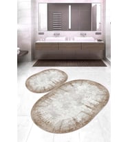 Dijital Baskılı Kaymaz Taban Yıkanabilir Oval 2'li Klozet Takımı Banyo Paspası NOKZ-HT-494 (Kahverengi)
