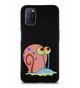Oppo A52 Soft Premier Kapak Salyangoz Gary Tasarımlı Silikon Kılıf - Siyah (Şeffaf)