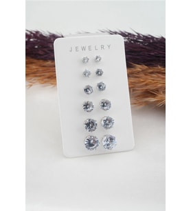 Kadın 6 Boy 12 Adet Oval Model Zirkon Taşlı Küpe Seti