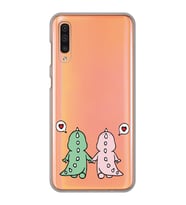 Samsung Galaxy A70 Uyumlu Kalpli Dinazor Çiftler Tasarımlı Şeffaf Telefon Kılıfı