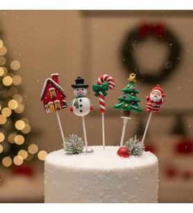 5 Adet Yılbaşı Temalı Pasta Süsü Seti - Noel Kek Kurabiye Dekorasyonu - Silikon Figürler