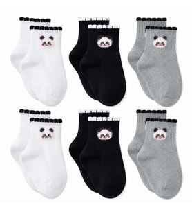Kadın Panda Desenli Kısa Konç Çorap 6'lı Paket, %80 Pamuklu Dikişsiz Burun, Nefes Alan Yumuşak Bilek Çorabı, Siyah Beyaz Gri — BEDEN: 36-40, RENK: Çok Renkli 6 lı