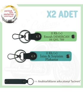 Motosiklet Maceracılarına, İsim Plaka ve 0 + Kan Grubu Yazılı x2 Anahtarlık, K Turkuaz-F Yeşil-Laci (Çok Renkli)