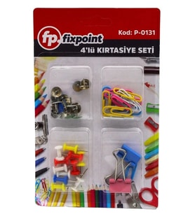 Fixpoint Kırtasiye Seti Mantar Çivisi,Raptiye,Kıskaç,Ataş - 3 paket