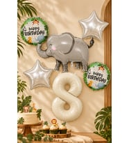 8 Yaş Fil Folyo Balonlu 5li Set ve Rakam Balon Safari Tema Balon Seti Set42