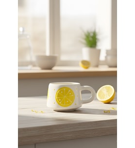 El Yapımı Limon Desenli Seramik Kupa Bardak