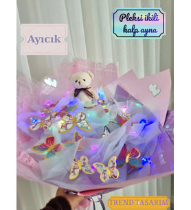Mezuniyete Uygun - Kelebek çiçek - mini aynalı -ayıcıklı çiçek - ayıcıklı ışıklı kelebek çiçek - led ışıklı kelebek buket - kelebek buket - ayıcıklı çiçek - aynalı tasarım yaz çiçeği (Çok Renkli) 888