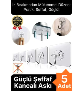 Çok Amaçlı Süper Güçlü Kendinden Yapışkanlı Kolay Montaj Duvar Mutfak Şeffaf Askılık Kancalı Askı