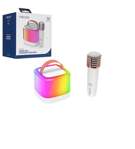 BEYAZ KARAOKE MİKROFONLU WİRELESS HOPARLÖR - SPEAKER IŞIKLI USB ŞARJLI BT - TF CARD - AUX 5W