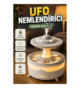 350 ML UFO Hava Nemlendirici – Simüle Yağmur Efektli Renkli Gece Işığı