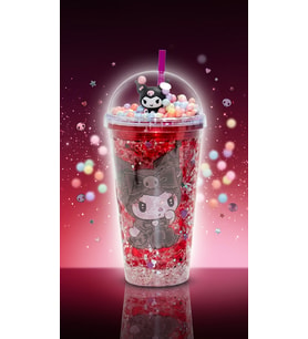400Ml My Melody & Kuromi Figürlü Simli Pipetli Bardak – Kawaii Tasarım Kapaklı İçecek Bardağı (Ebru Kırmızı)