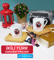 İkili Sevgiliye Sevgililer Günü Hediyesi 14 Türk Kahvesi Fincanı Ahşap Altlıklı