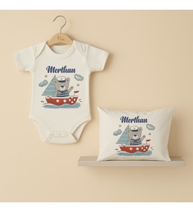 Pia Baby Premium %100 Pamuk İsme Özel Organik Baskılı Çıtçıtlı Bebek Body Ve Yastık Kılıfı 5084-19 (Ekru)