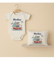 Pia Baby Premium %100 Pamuk İsme Özel Organik Baskılı Çıtçıtlı Bebek Body Ve Yastık Kılıfı 5084-19 (Ekru)
