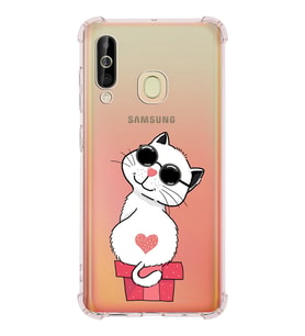 Samsung Galaxy A60 Uyumlu Köşe Korumalı Antişok Kapak Cool Cat Tasarımlı Şeffaf Silikon Kılıf