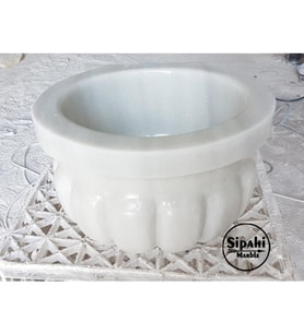 Sipahi Marble Beyaz Mermer Kavun Dilimli Yuvarlak Mini Kurna