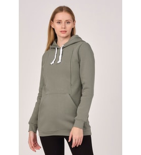 Busa Hamile Emzirme Detaylı Termal Kapüşonlu Sweatshirt Çağla