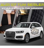 Audi Q7 Siyah Renk Tay Tüyü Cepli & Terletmez Sırtlı Oto Koltuk Minder Seti - Koltuk Koruma Kılıfı (ÖN & ARKA TAM SET)