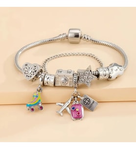 Pandora Tarz , Seyahat Temalı Paten, Fotoğraf Charmlı Bİleklik, Ahşap Kutu içerisinde