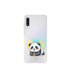 Samsung Galaxy A30S ile Uyumlu Splash Panda Tasarımlı Şeffaf Silikon Kılıf