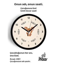 İsme Özel Yılbaşı Çocuk Odası Duvar Saati Orta Boy 30 cm Siyah Camlı Sessiz